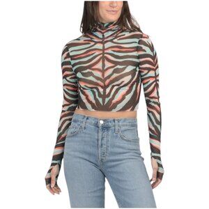 AFRM Turtle Neck Thumb Hole Mesh Crop Top